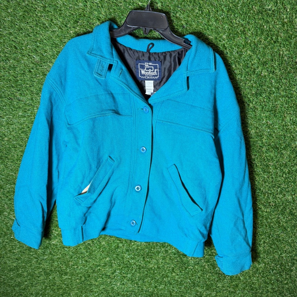 Vintage Woolrich Woman Teal Blue Wool Blend Blazer Jacket‎ Outerwear 90's small